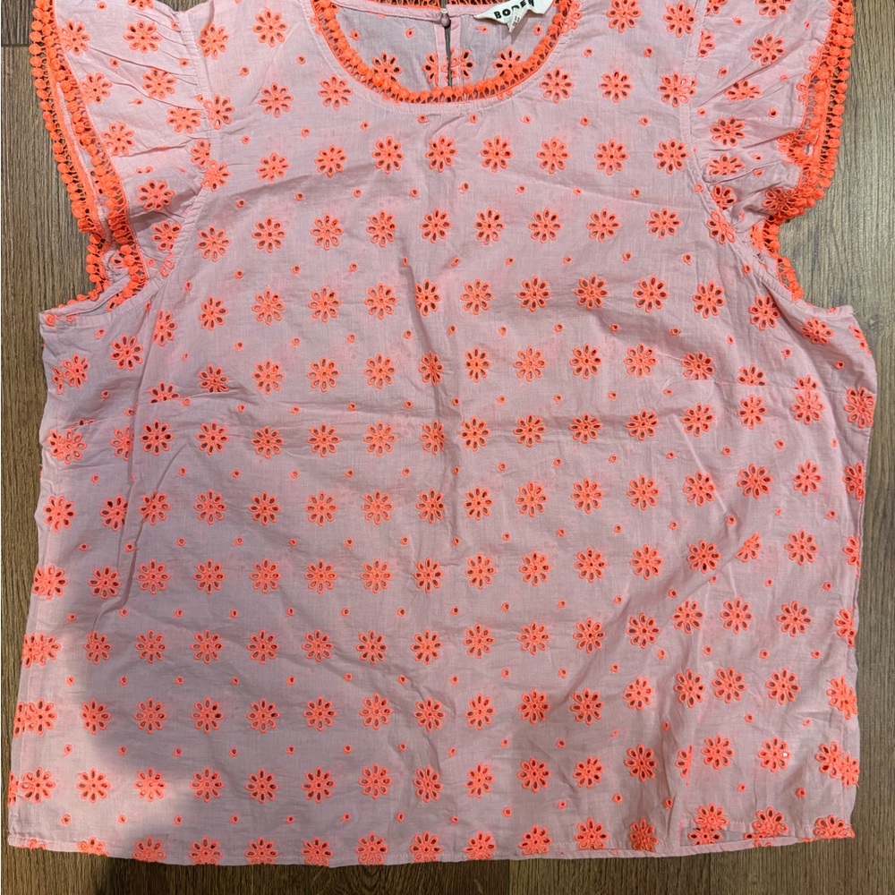 Boden Pink and Orange Floral Embroidered Top